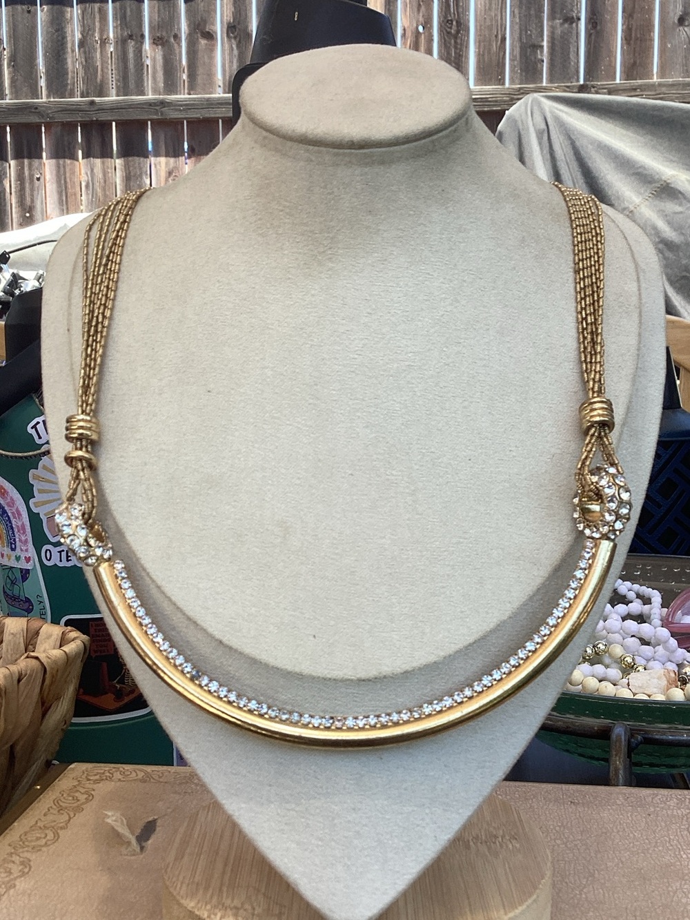 Vintage Gold Crystal Accent Multi-Strand Necklace